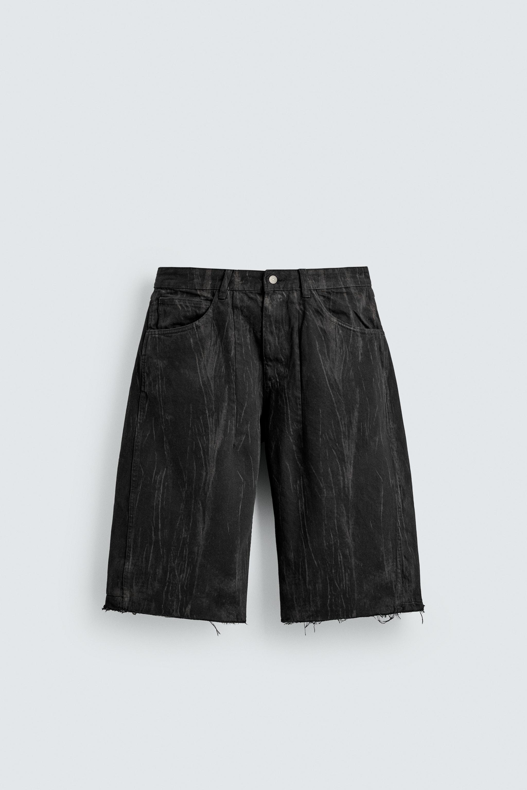 WASHED PRINT DENIM JORTS